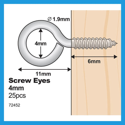 Everhang 4mm Zinc Screw Eyes, 25 Pack - Durable Steel, Easy Install, Light-Duty Hanging