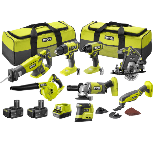 RYOBI 18V ONE+ 8-Piece Cordless Tool Kit with Drill, Impact Driver, Saw, Grinder, Blower