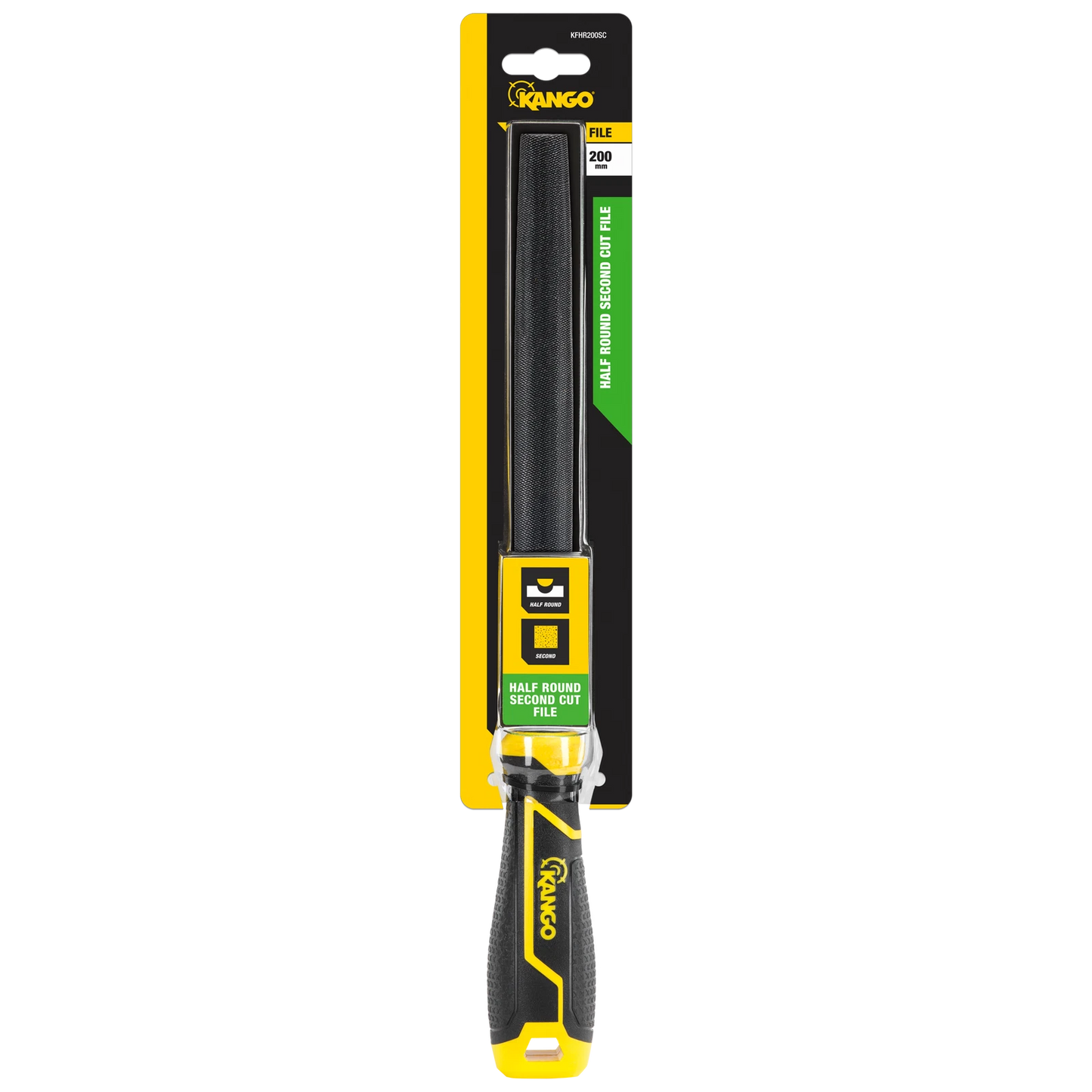 Kango 200mm Half Round Second Cut File, Tempered Carbon Steel, Ergonomic Grip, Rust Resistant