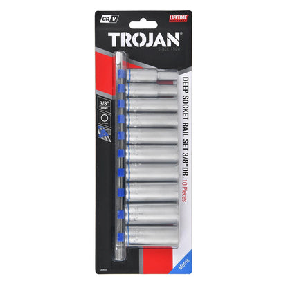 Trojan 10 Piece Deep 3/8" Drive Socket Set with Chrome Vanadium & Lifetime Warranty