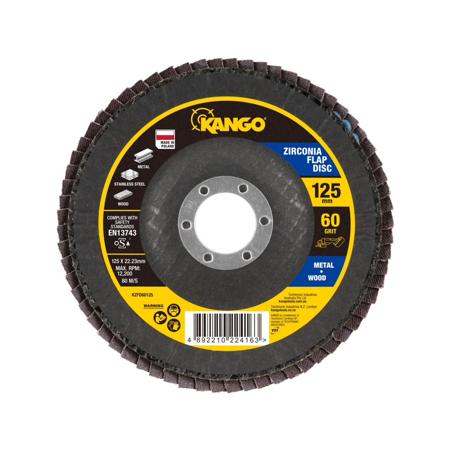 Kango 125mm 60G Zirconia Flap Disc, Self-Sharpening, High Material Removal Rate