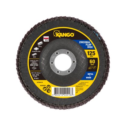Kango 125mm 60G Zirconia Flap Disc, Self-Sharpening, High Material Removal Rate