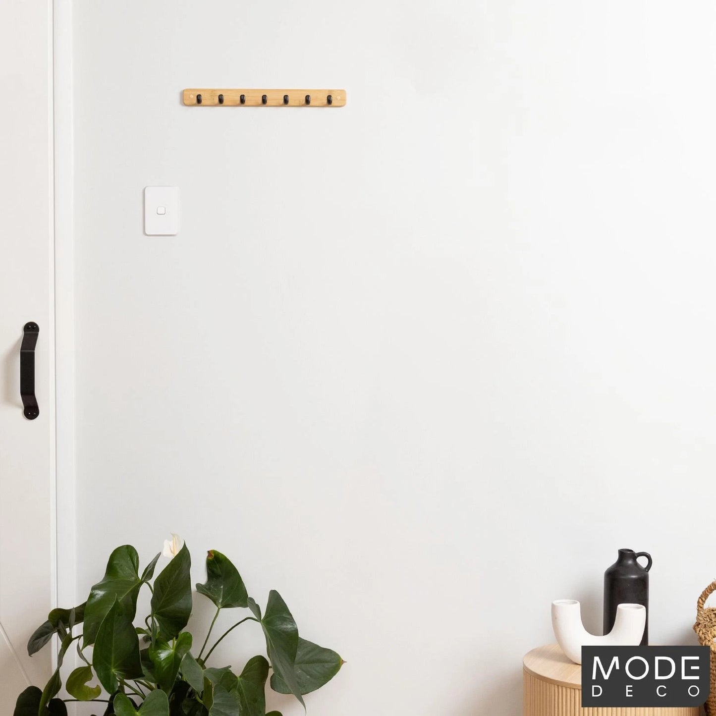 MODE 7 Bamboo Key Rack with Black Hooks, Durable & Decorative