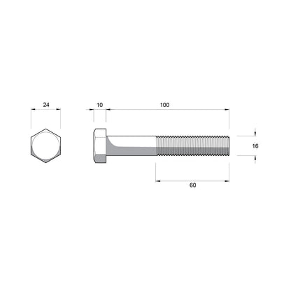 ZENITH M16 x 100mm Galvanised Hex Head Bolts & Nuts, Corrosion Resistant, AS Compliant