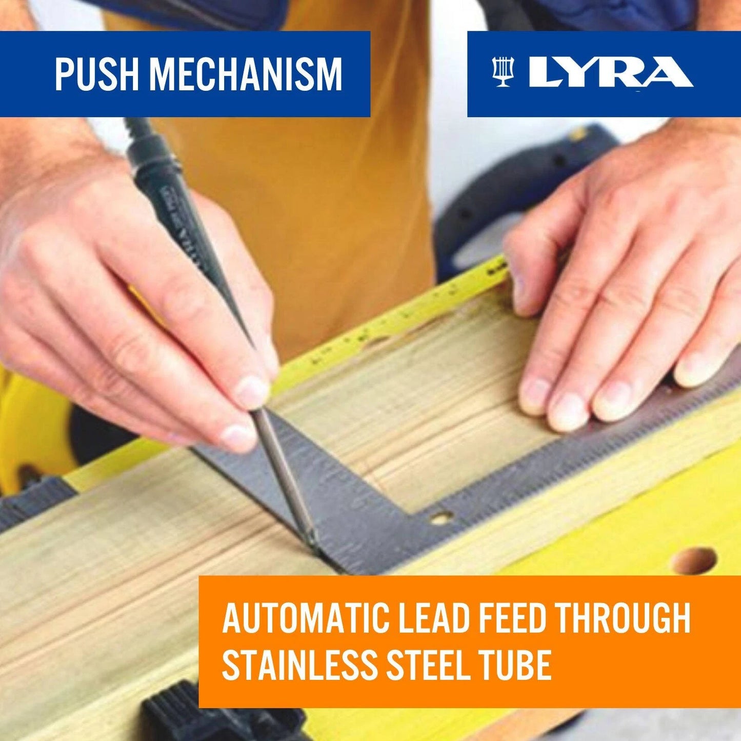 Lyra Carpenters Pencil with 12-Piece 2B Lead, Versatile Surface Marking, One-Handed Operation