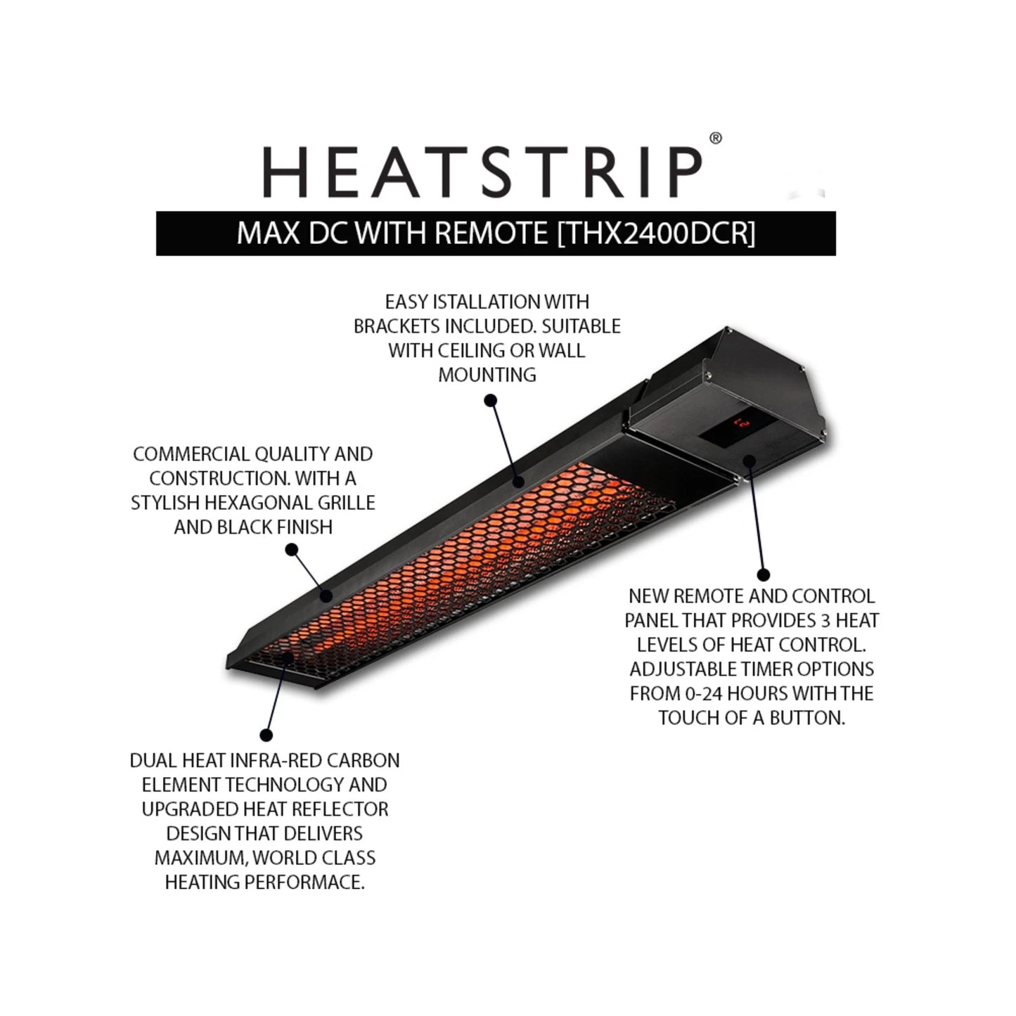 HEATSTRIP 2400W Outdoor Electric Infra-Red Heater with Adjustable Heat & Remote Control