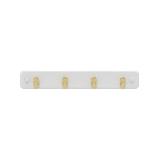 MODE 4 Brushed Brass Key Rack with White Board, 7 Hooks, Easy Install