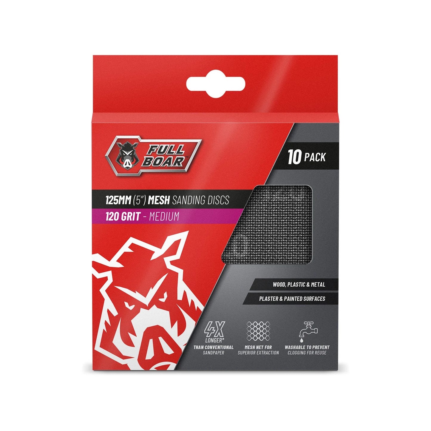 Full Boar 125mm Mesh Sanding Discs 120G 10 Pack - Universal, Reusable, Enhanced Dust Extraction
