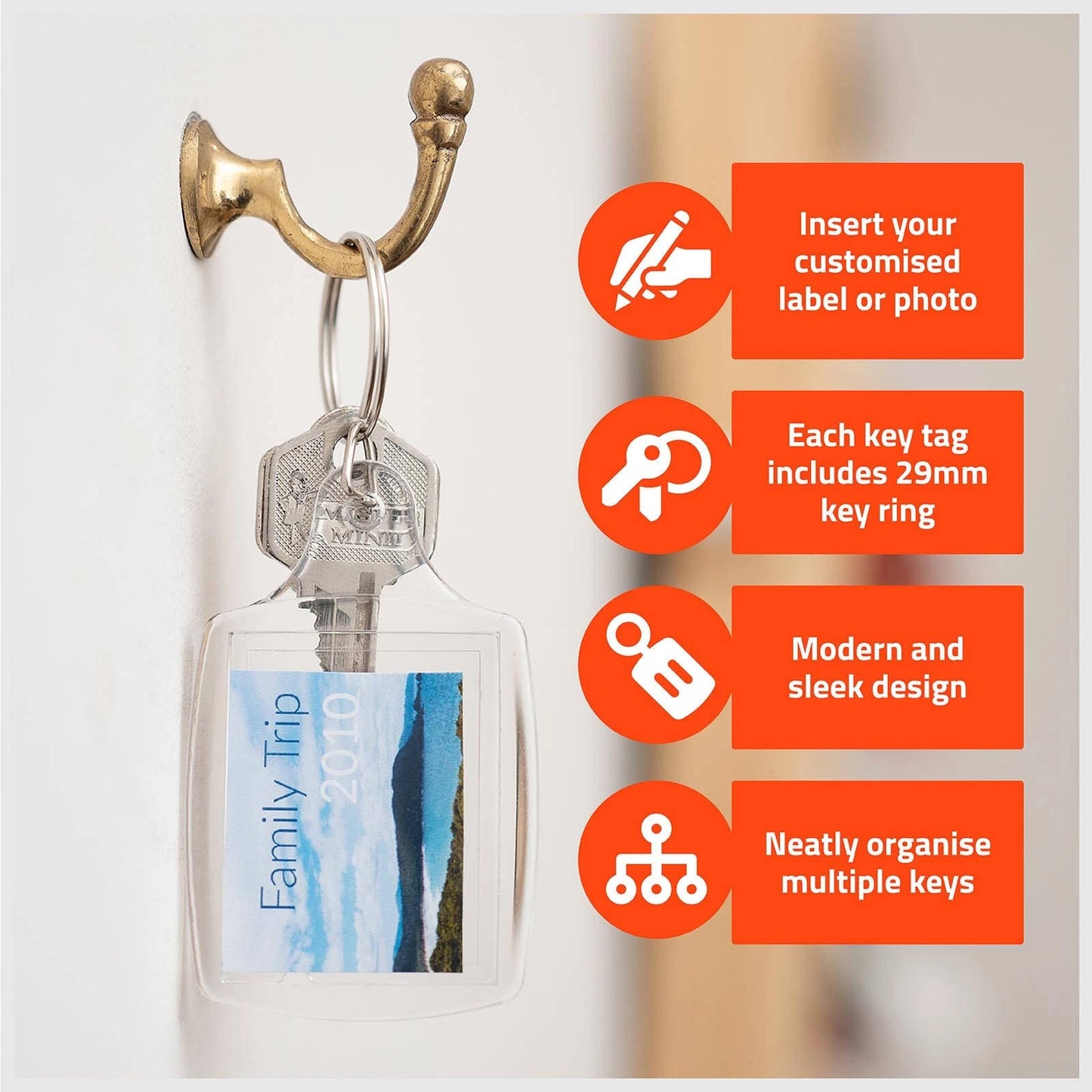 Taskmaster Clear Customisable Key Tags 3 Pack - Personalised, Versatile, Easy Identification