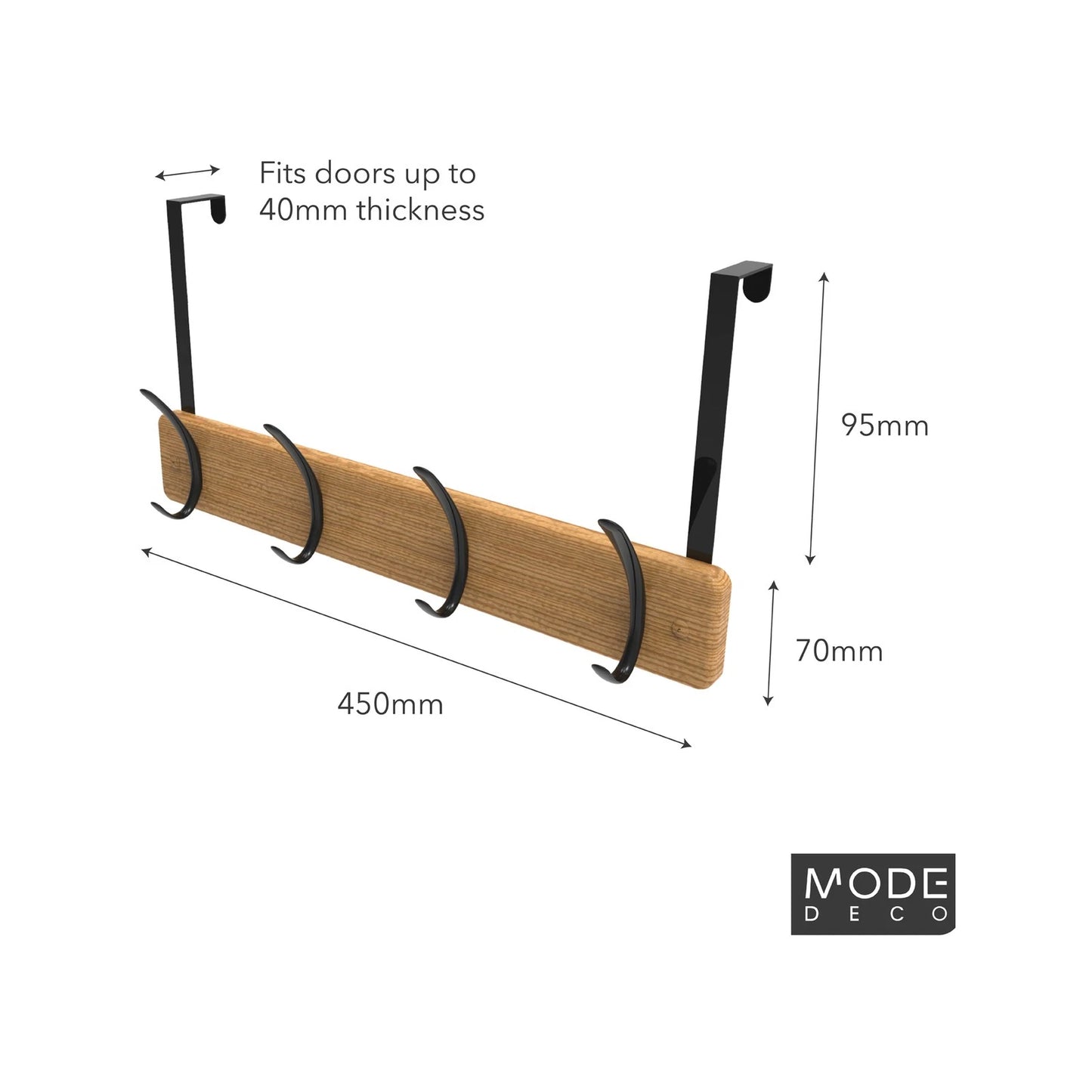 MODE 4 Over Door Hanger with Black Hooks on Bamboo Board, No Drilling, Fits Standard Doors