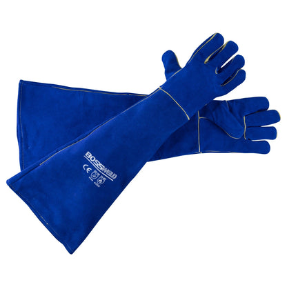 Bossweld Extra Long Blue Welding Gloves, Heavy Duty, 68cm, Split Leather, Reinforced Palm