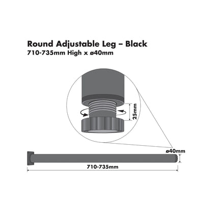 Adoored Black Metal Round Furniture Leg 40x710mm, Easy Install, Modern Design