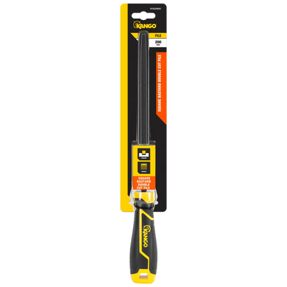 Kango 200mm Square Bastard Double Cut File, Tempered Carbon Steel, Ergonomic Handle