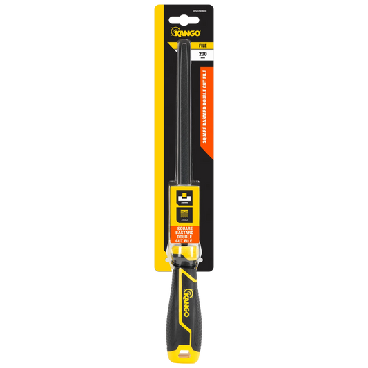 Kango 200mm Square Bastard Double Cut File, Tempered Carbon Steel, Ergonomic Handle