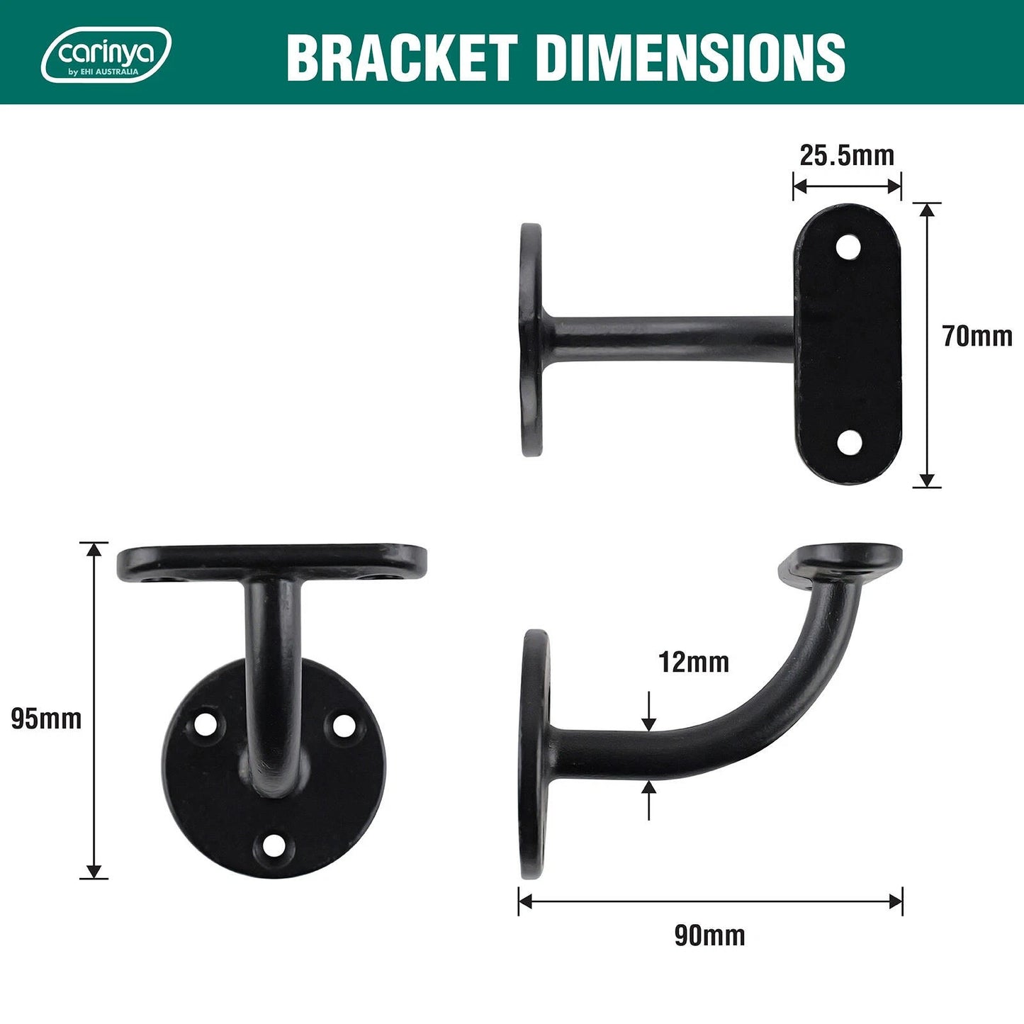 Carinya Black Stainless Steel Handrail Bracket - Corrosion Resistant, Easy Install