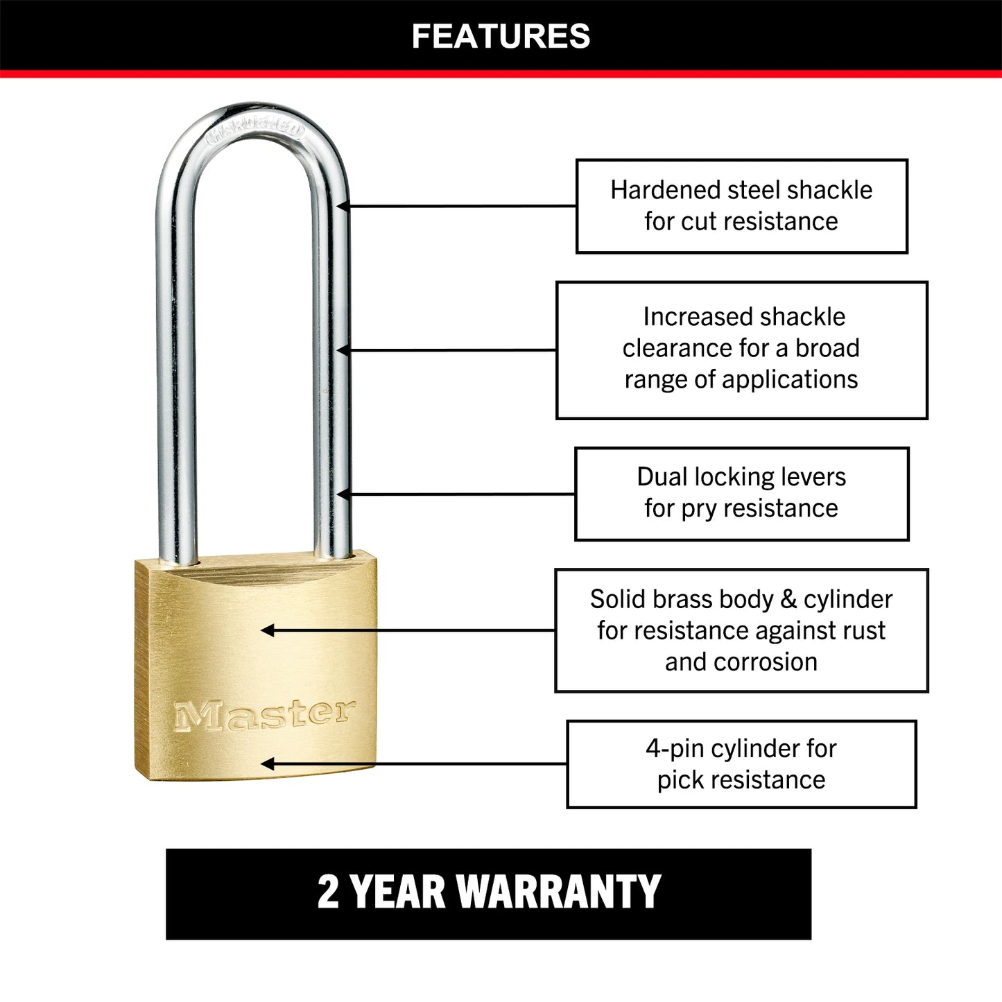 Master Lock 30mm Brass Padlock, Corrosion-Resistant, Hardened Steel Shackle, 2 Keys