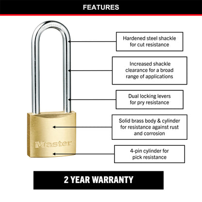 Master Lock 30mm Brass Padlock, Corrosion-Resistant, Hardened Steel Shackle, 2 Keys