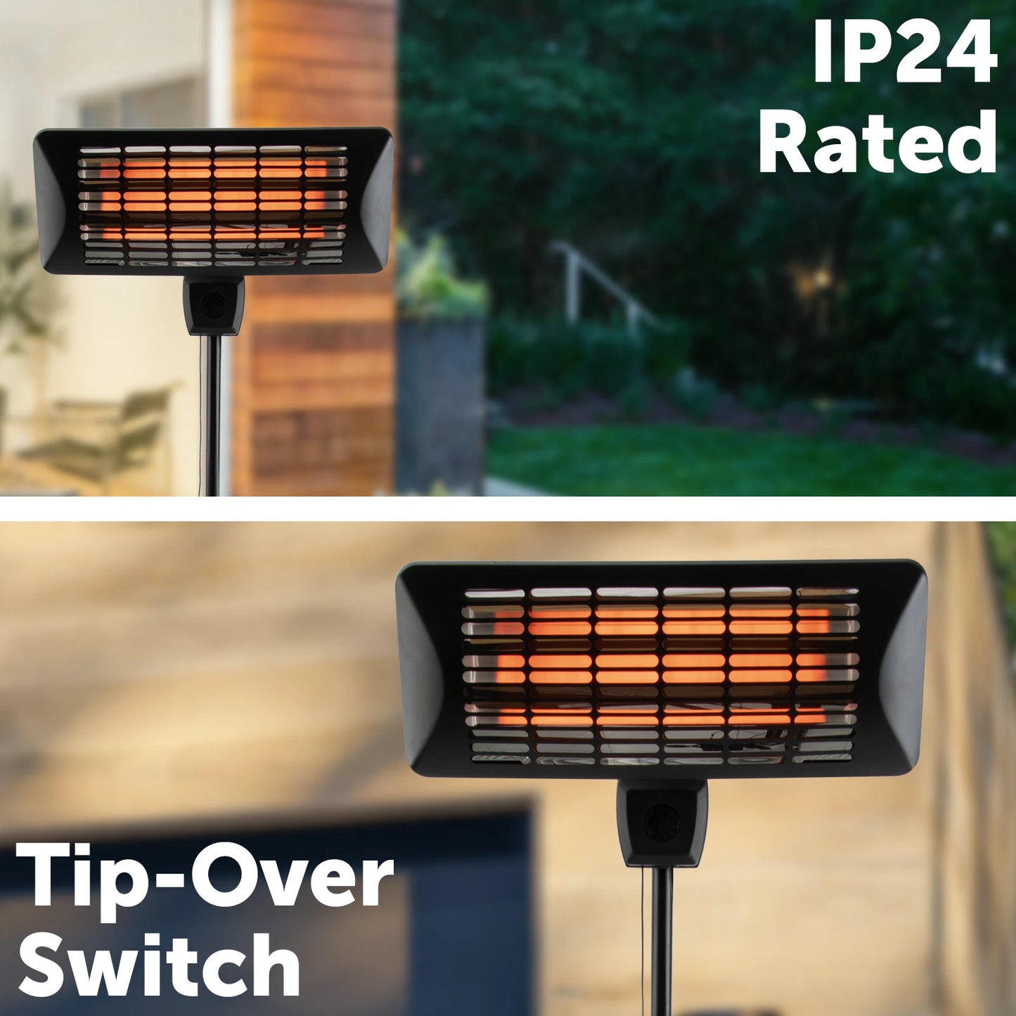 Jumbuck 2000W Black Matte Radiant Patio Heater, 3 Power Settings, IP24 Water Protection
