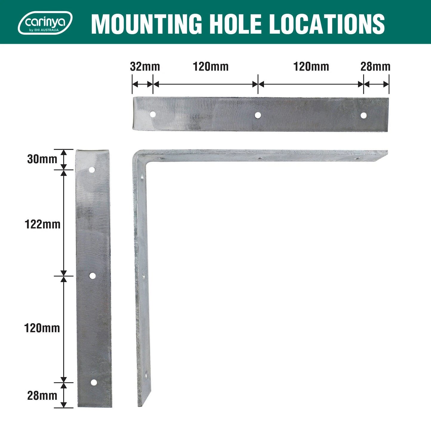 Carinya Galvanised Angle Bracket 300x300mm Heavy-Duty Steel Indoor/Outdoor Use