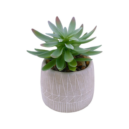 UN-REAL 20cm Green Artificial Succulent in Modern Grey Pot - Realistic, Low Maintenance Decor