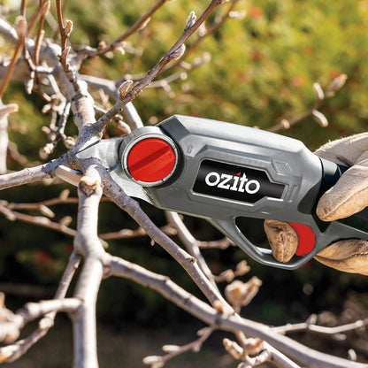 Ozito 3.6V Cordless Pruner, 12mm Cut, Li-Ion Battery, LED Lights, Ergonomic Handle