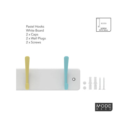 MODE 4 Pastel Hooks White Board Hat & Coat Rack, Decorative & Durable, Easy Install