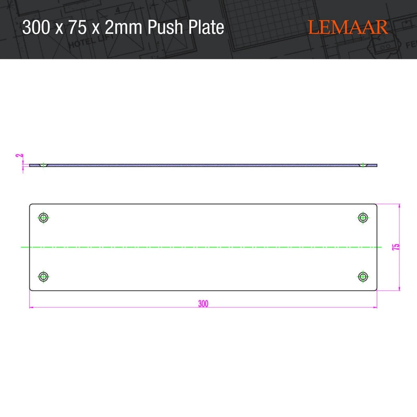Lemaar Satin Stainless Steel Push Plate 300x75mm DDA Compliant Indoor/Outdoor Use