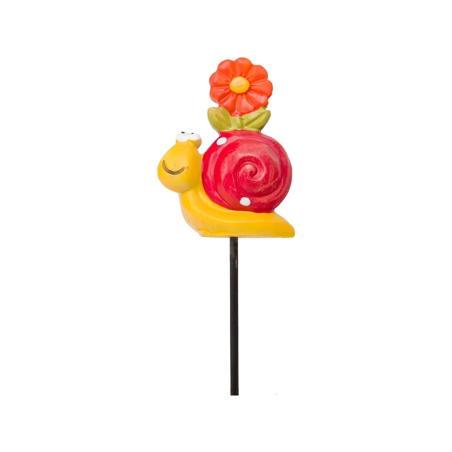 Lotus Red Snail Garden Stake 7x16cm, Weather Resistant, Hand Painted Resin