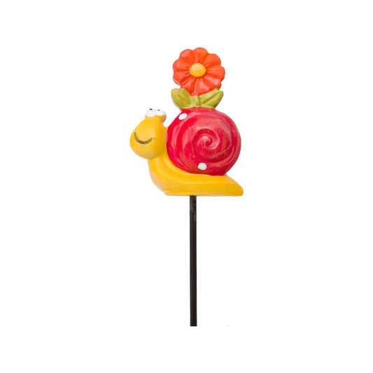 Lotus Red Snail Garden Stake 7x16cm, Weather Resistant, Hand Painted Resin