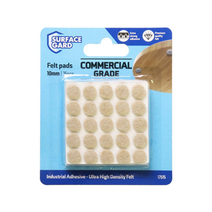 Surface Gard 10mm Beige Round Felt Pads, 75pcs - Noise Reduction & Surface Protection
