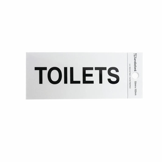Sandleford Silver Self Adhesive Toilet Sign 100x50mm Weather Resistant Gloss Finish