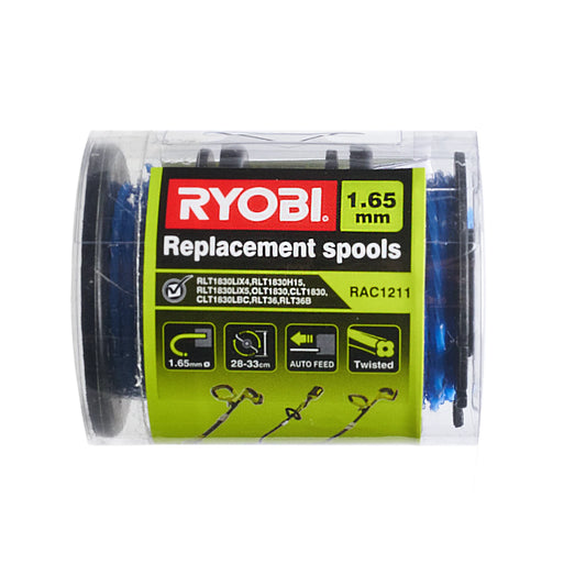 Ryobi Line Trimmer Spool & Line 3-Pack, Twisted 1.65mm, 18V/36V Compatible