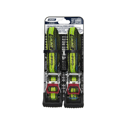 Grunt Pro 25mm x 4m Reflecta Webbing Ratchet Tie Down - 2 Pack, Chrome Finish