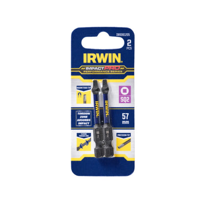 IRWIN Impact Pro 57mm SQ2 Bits - 2 Pack, Magnetised, Durable, Trade-Grade