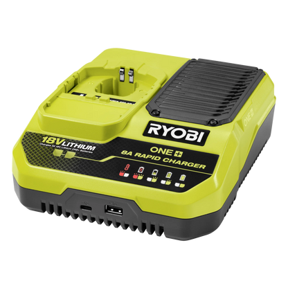 Ryobi 18V ONE+ 8A Rapid Charger with USB Ports, Wall Mountable, Fast Charging