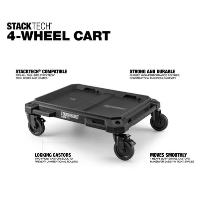 ToughBuilt StackTech 4-Wheel Cart, StackTech Compatible, Heavy-Duty Swivel & Locking Casters