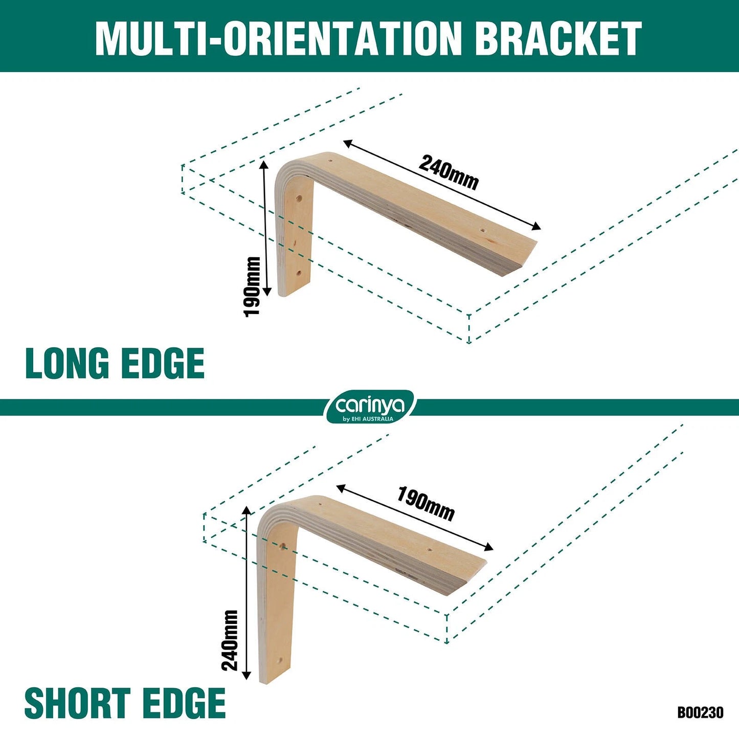Carinya Plywood Angle Bracket 240x190mm, DIY Customizable, Durable, 20kg Load Capacity