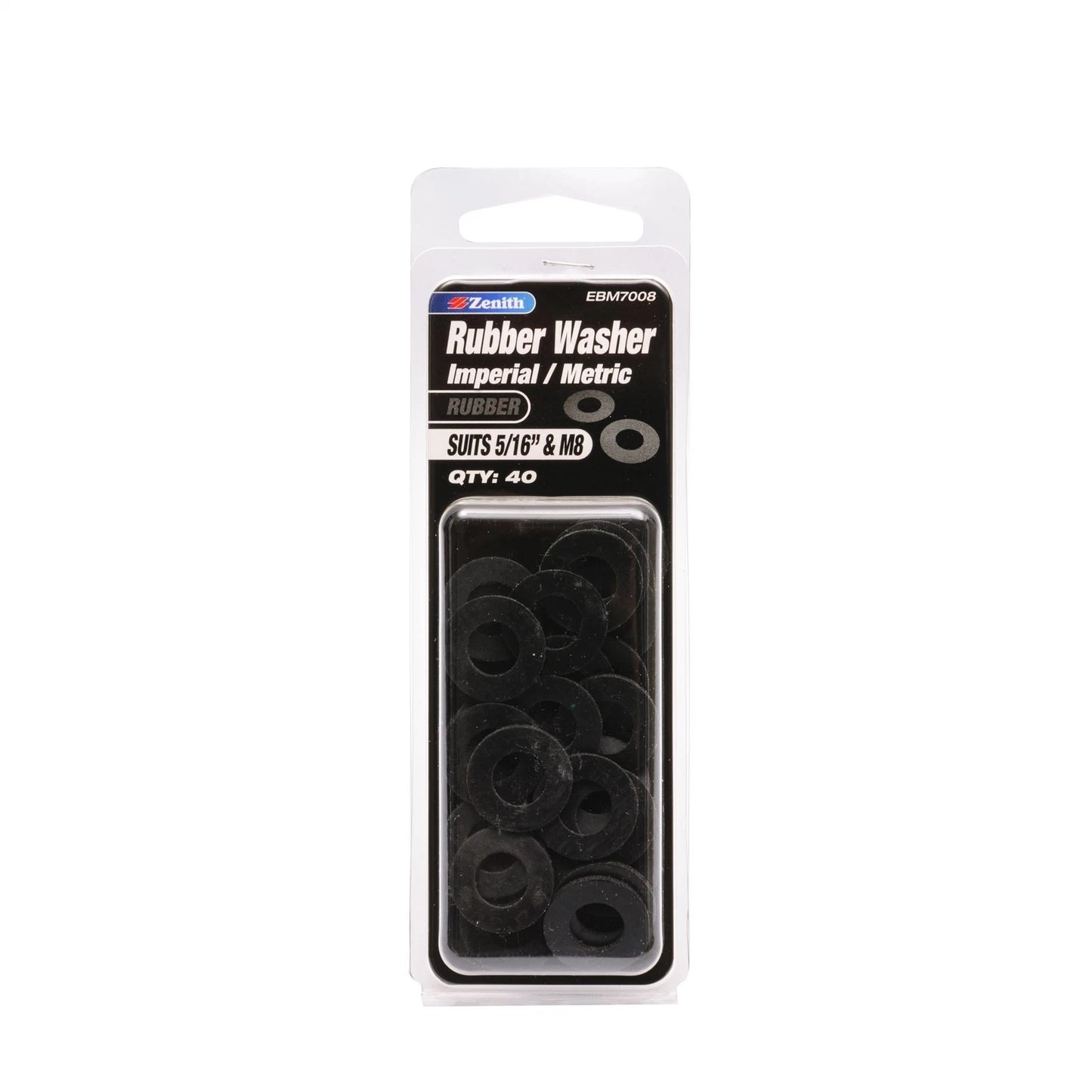 Zenith Rubber Washers 5/16" & M8 - 40 Pack, Durable & Fluid-Resistant, Universal Fit