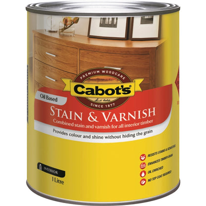 Cabot's 1L Maple Gloss Oil-Based Stain & Varnish - Interior Timber Protection