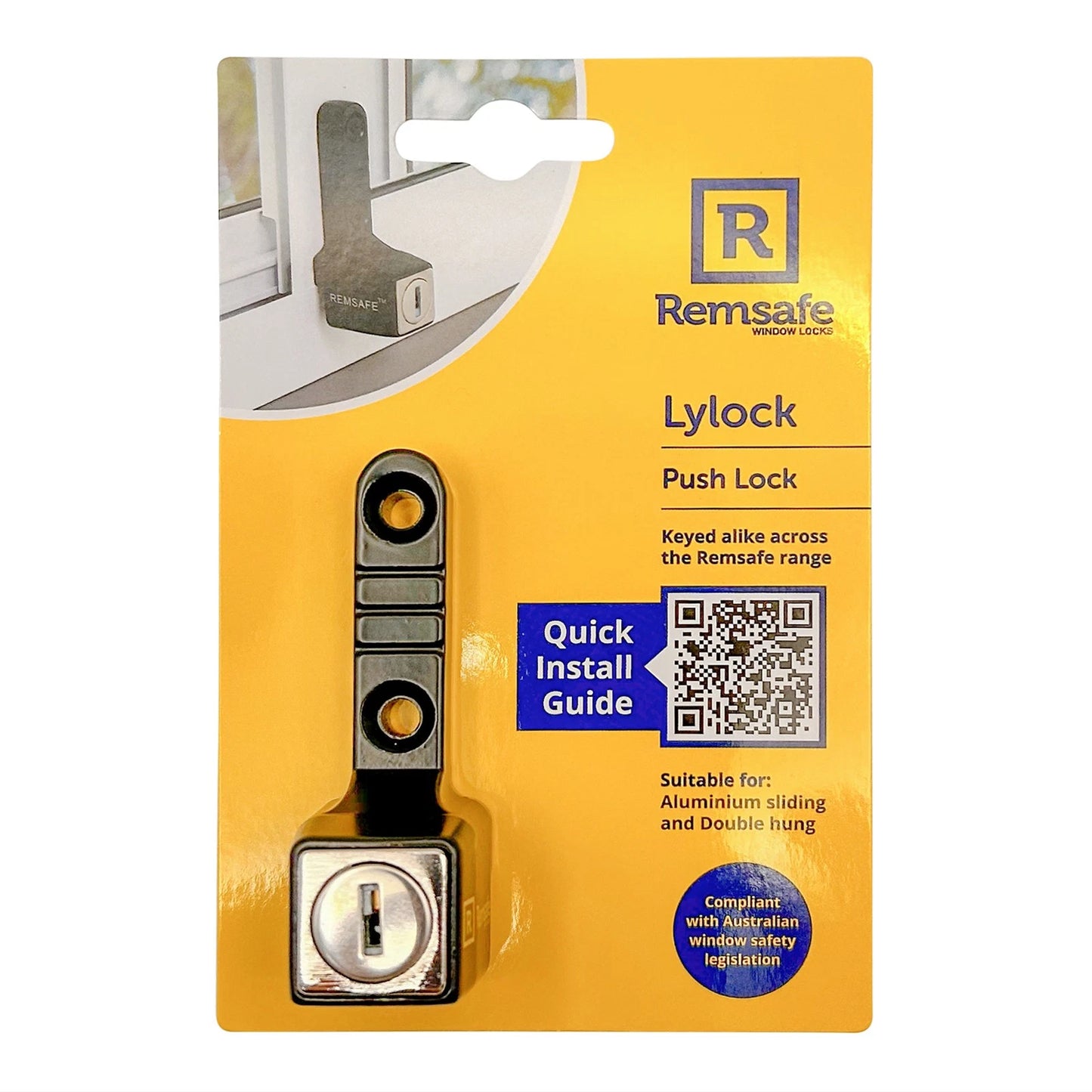 Remsafe Black LyLock Push Lock Window Restrictor for Sliding Aluminium Windows