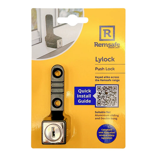 Remsafe Black LyLock Push Lock Window Restrictor for Sliding Aluminium Windows