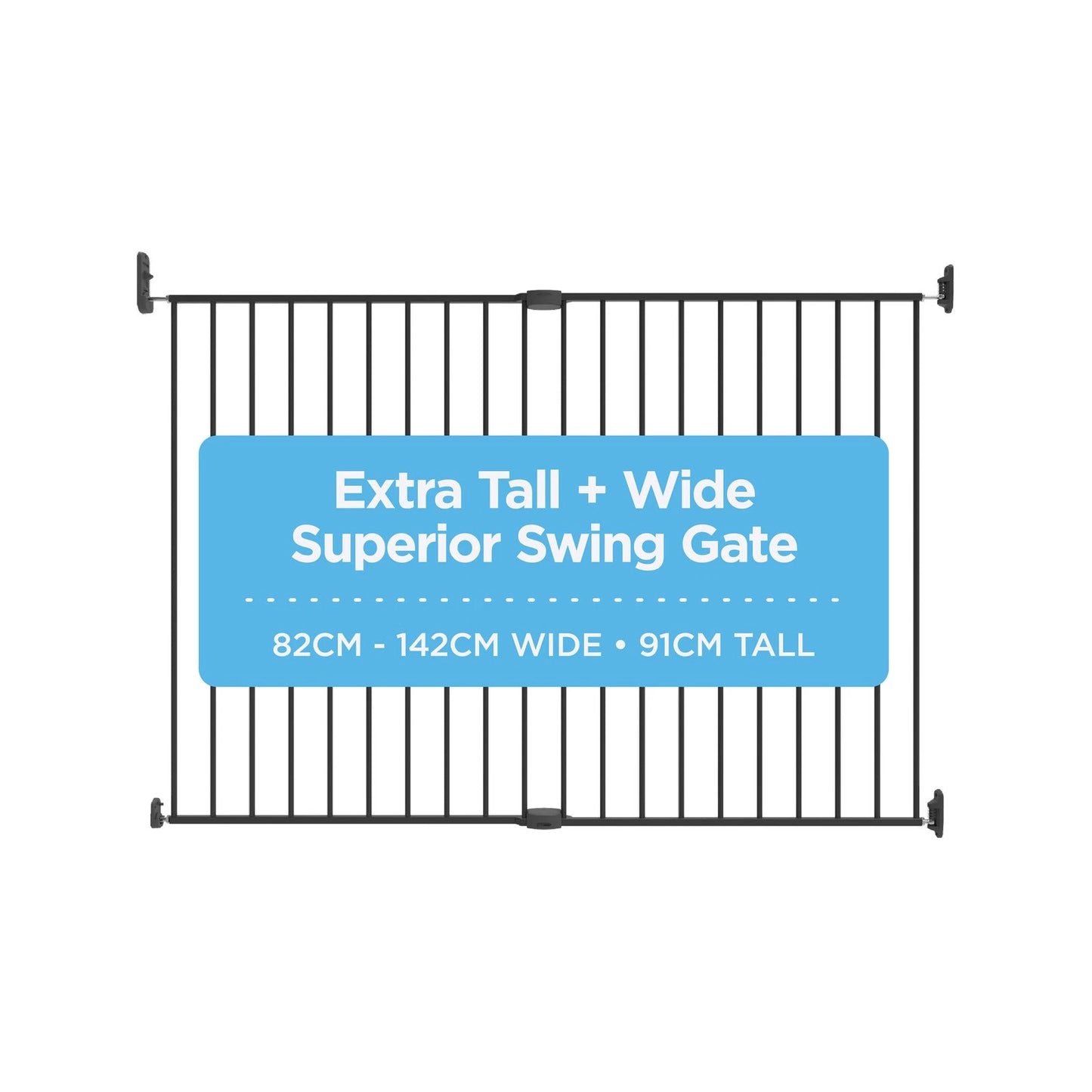 Perma Child Safety Extra Tall & Wide Swing Gate, Black, Adjustable 82-142cm, Steel, Secure Lock