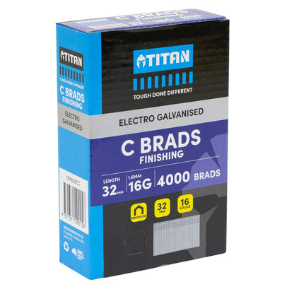 Titan 32x1.6mm Electro Galvanised Straight Collated Nail C Brads - Pack of 4000