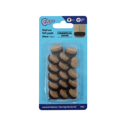 Surface Gard 20mm Nail On Felt Pads - 16 Pack, Scratch-Free, Noise-Reducing, Easy Install