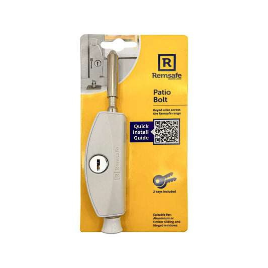 Remsafe White Patio Bolt for Aluminium/Timber Doors - High Security, Keyed Alike, Indoor Use