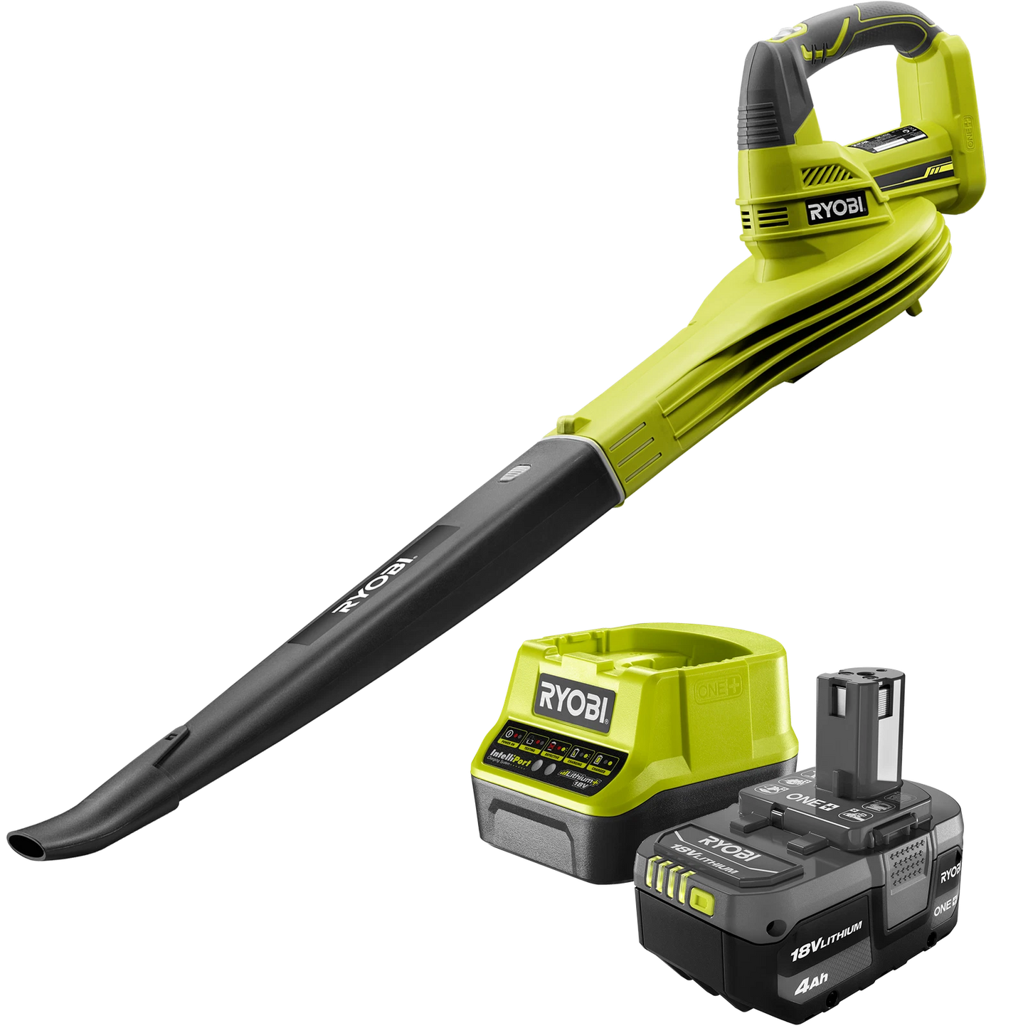 Ryobi 18V ONE+ Blower Kit 4.0Ah Battery, Fast Charger, 245 km/h Air Speed