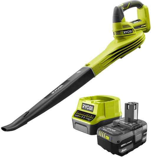 Ryobi 18V ONE+ Blower Kit 4.0Ah Battery, Fast Charger, 245 km/h Air Speed