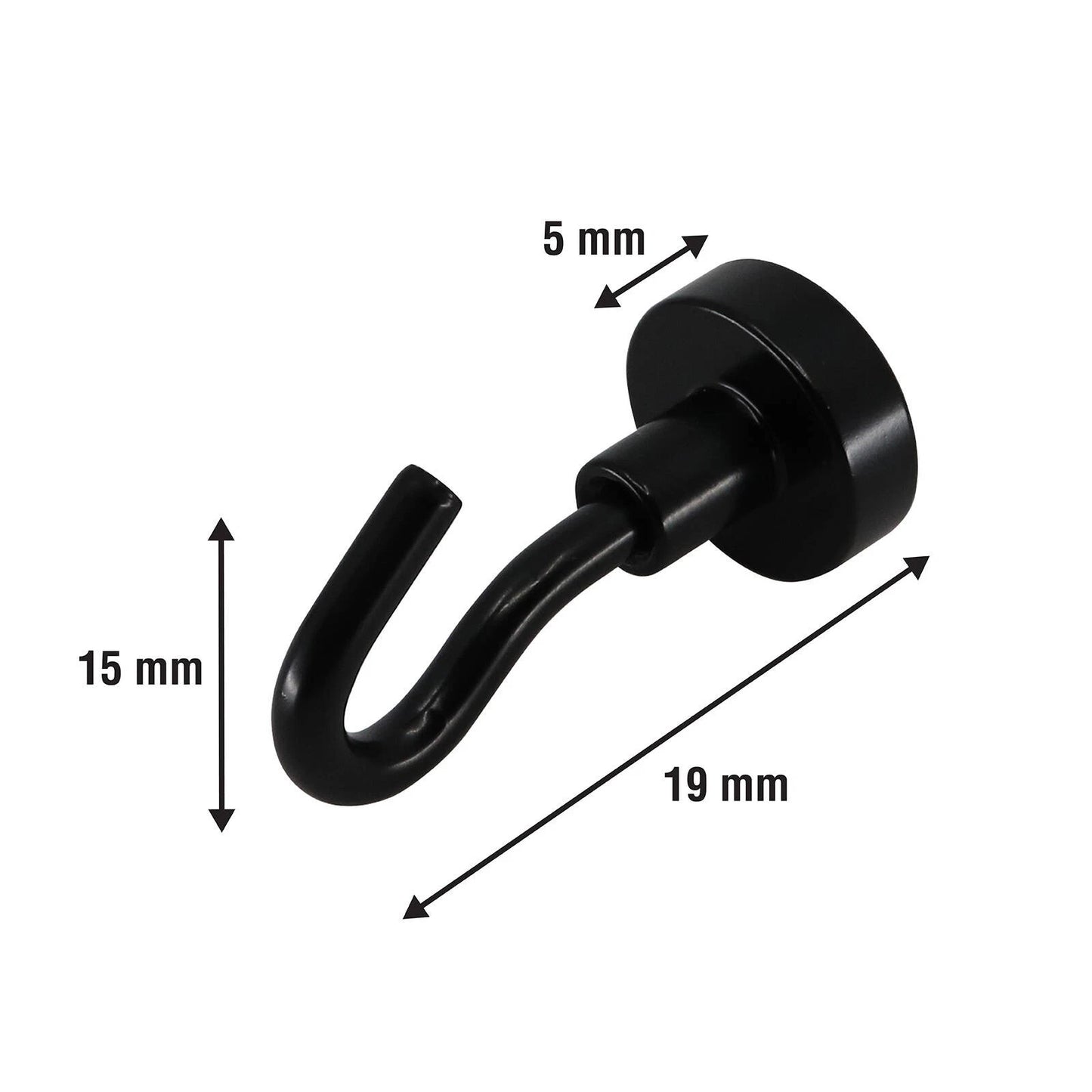 Everhang Black Magnetic Hooks 16x35mm - 10 Pack, Strong Hold, Multi-Purpose Use