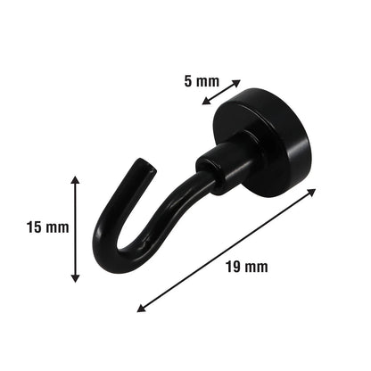 Everhang Black Magnetic Hooks 16x35mm - 10 Pack, Strong Hold, Multi-Purpose Use
