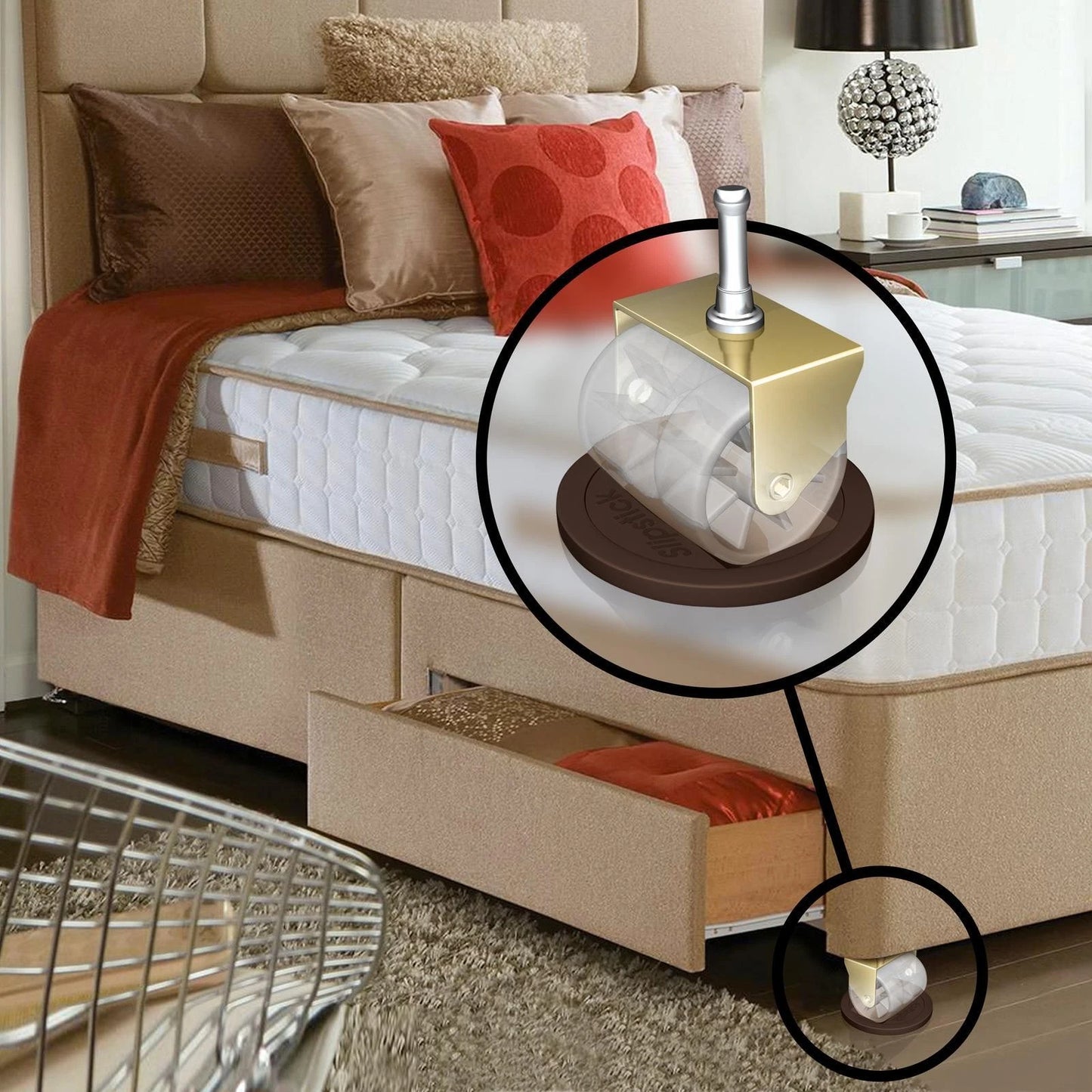 Slipstick Chocolate Castor Cup Gripper 4 Pack - Floor Protection & Anti-Slip for 50-56mm Wheels